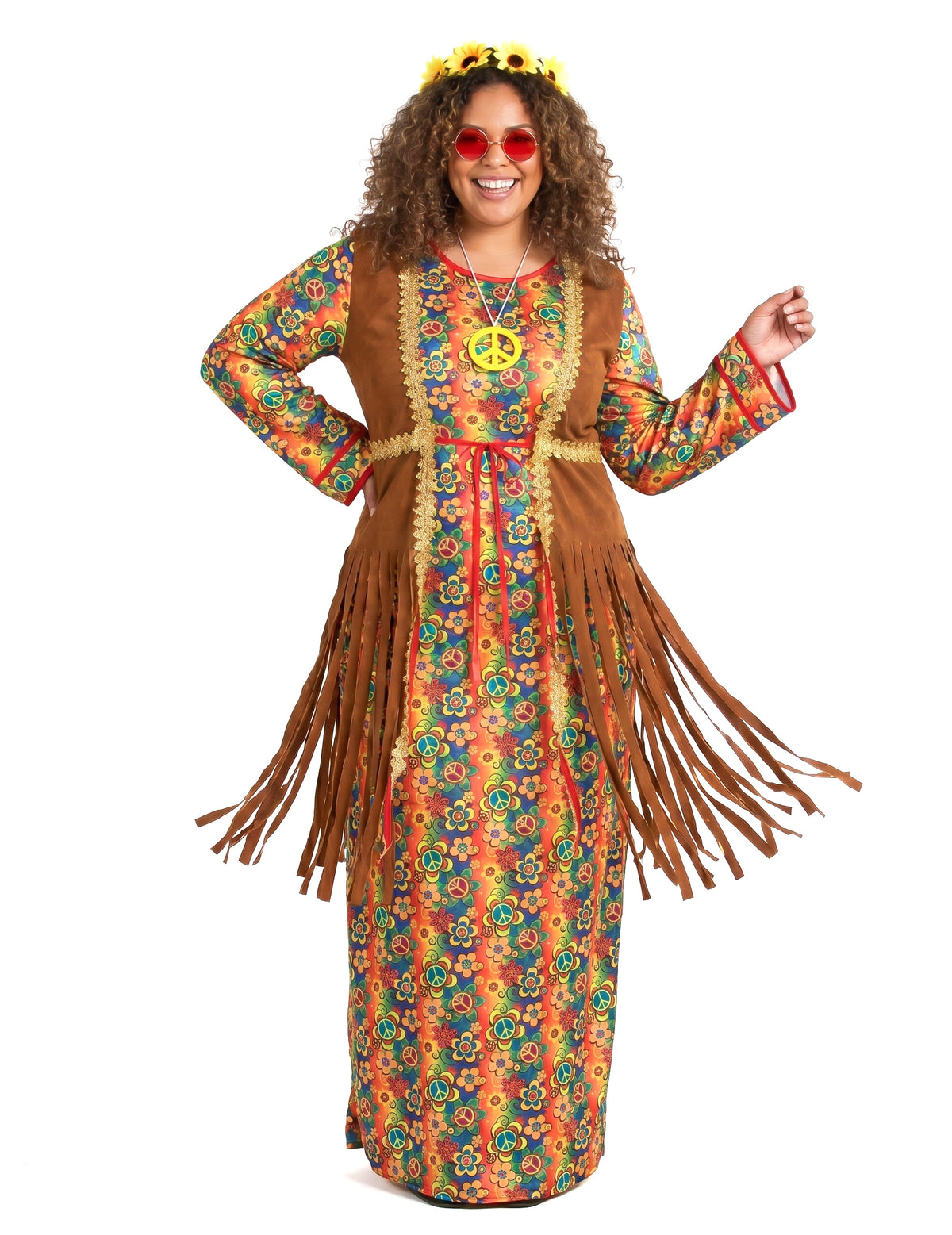 Dámský dlouhý hippie kostým s třásněmi pro větší velikosti