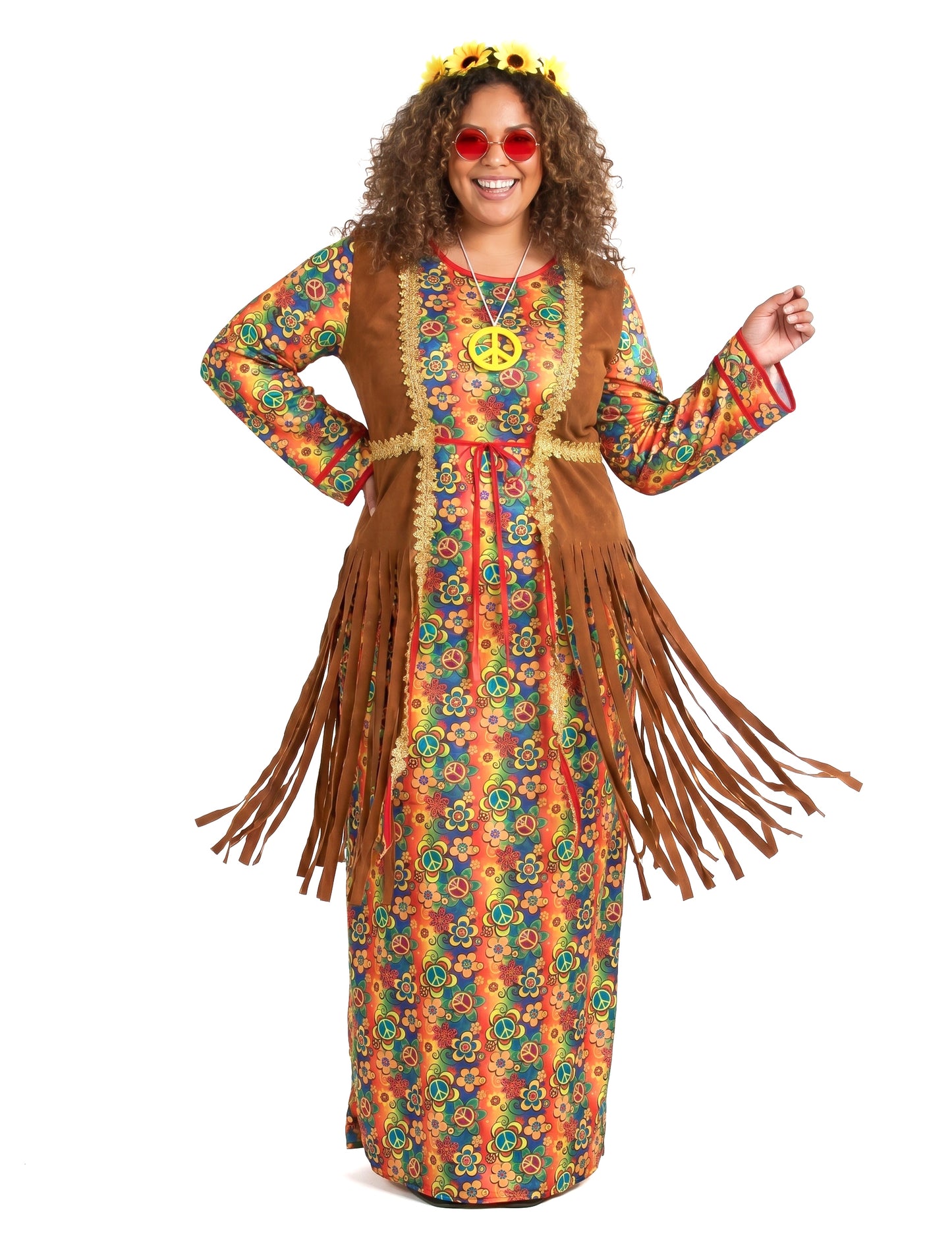 Dámský dlouhý hippie kostým s třásněmi pro větší velikosti