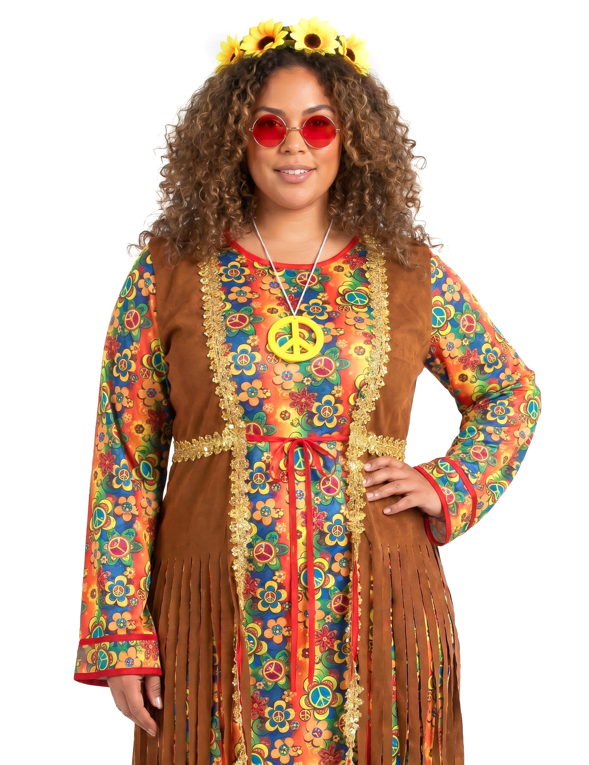 Dámský dlouhý hippie kostým s třásněmi pro větší velikosti
