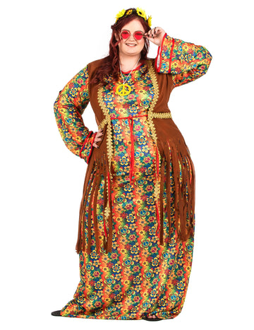 Déguisement robe longue hippie à franges grande taille femme