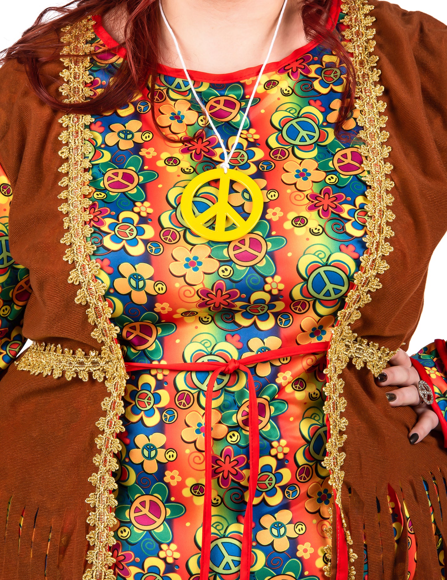 Déguisement robe longue hippie à franges grande taille femme