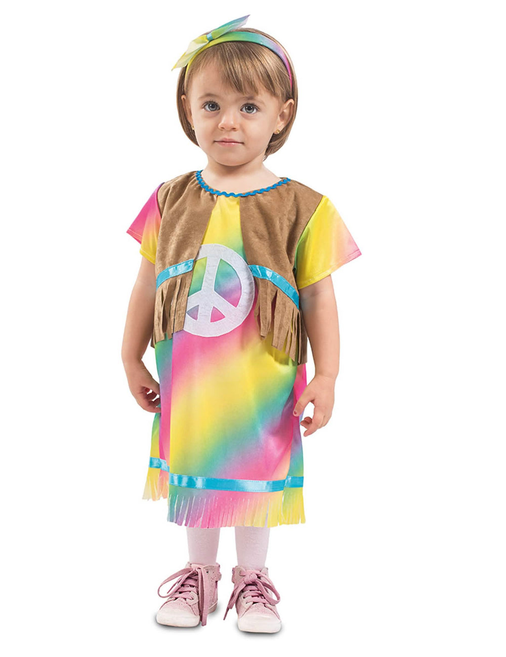 Kostým hippie šaty pro miminko vícebarevné s vestou s třásněmi