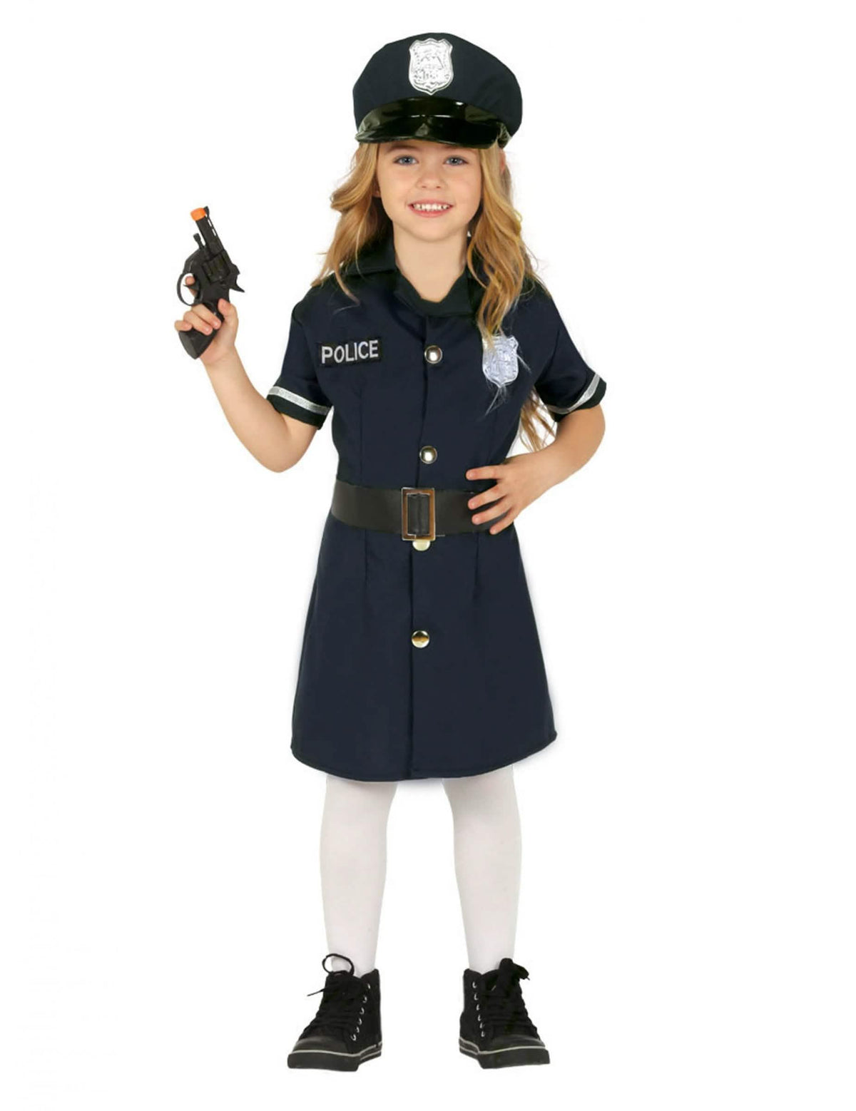 Kostým policistky pro dívku tmavě modrá se čepicí a páskem