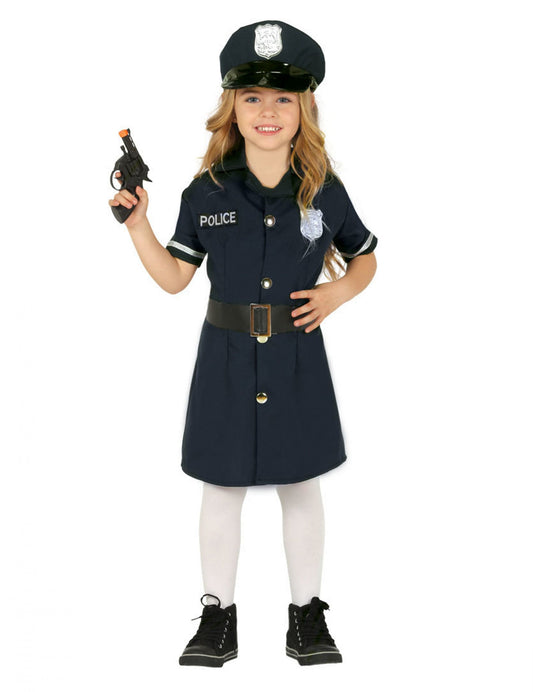 Déguisement robe de policière pour fille bleu marine avec casquette et ceinture