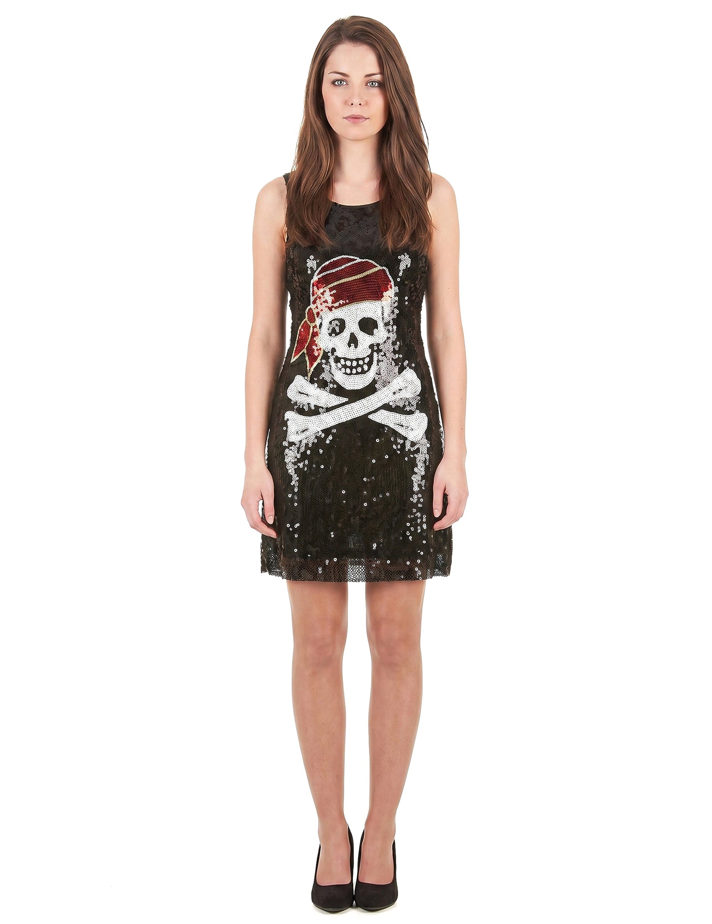 Piratenkostüm Paillettenkleid mit Totenkopf