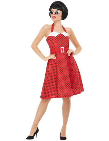 Dámský červený rockabilly kostým z 50. let