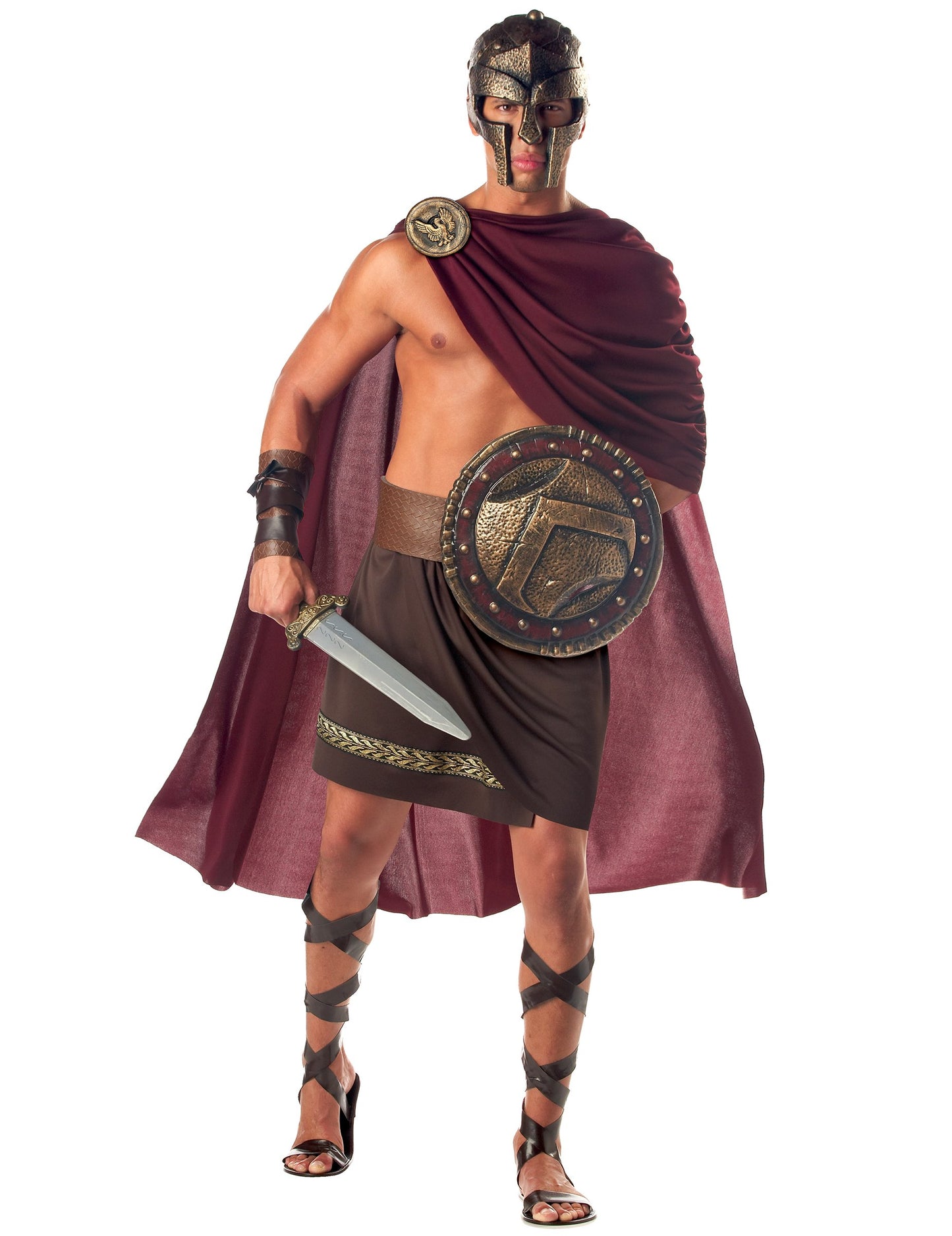 Dospělý římský kostým v bordó a hnědé barvě s pláštěm