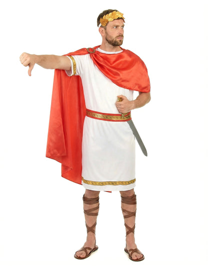 Déguisement romain avec couronne pour homme blanc et rouge avec cape