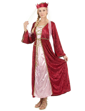Dámský kostým středověké královny v červené barvě