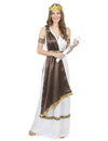 Déguisement satiné romaine pour femme blanc et marron avec couronne de laurier
