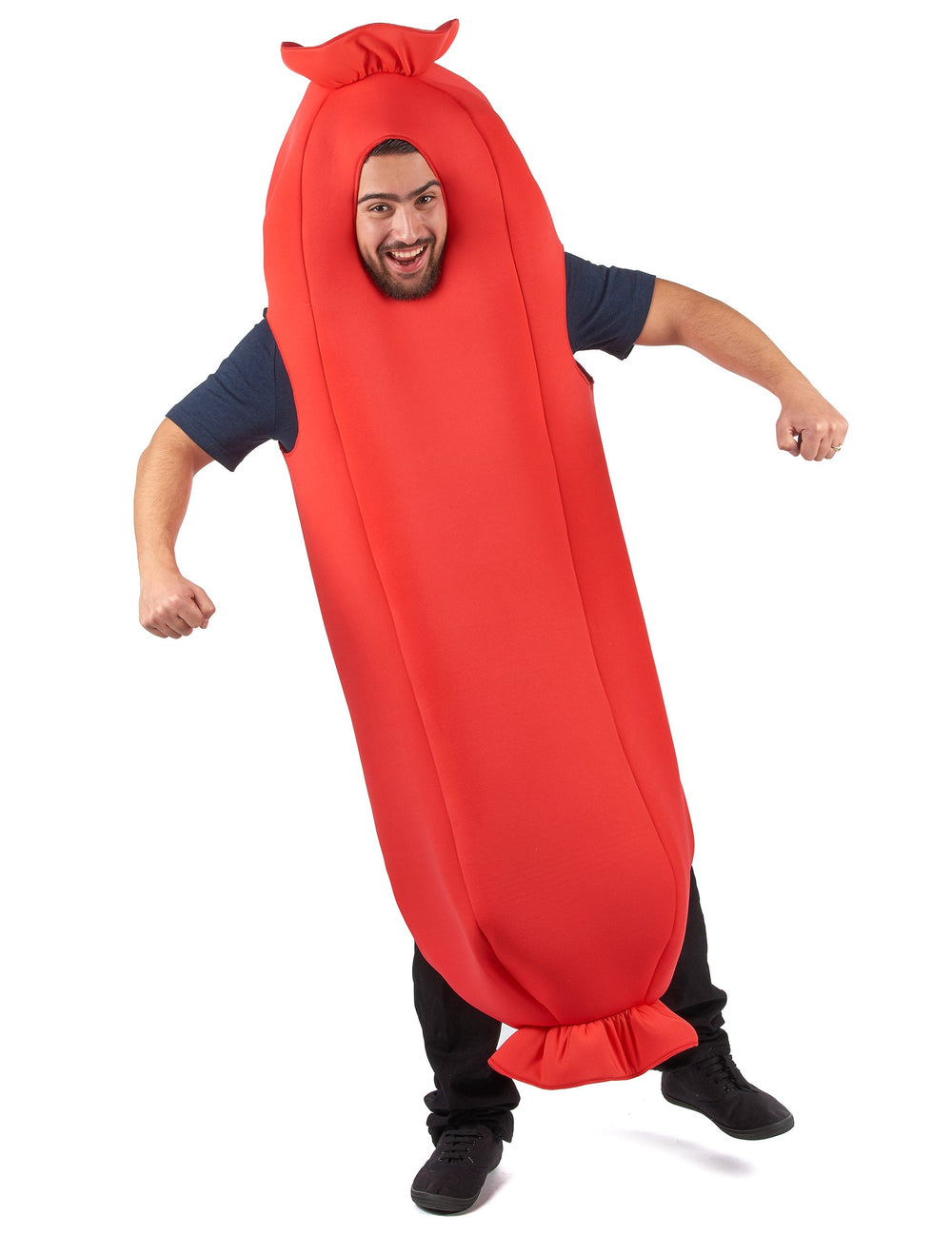 Vue de face du déguisement saucisse pour adulte
