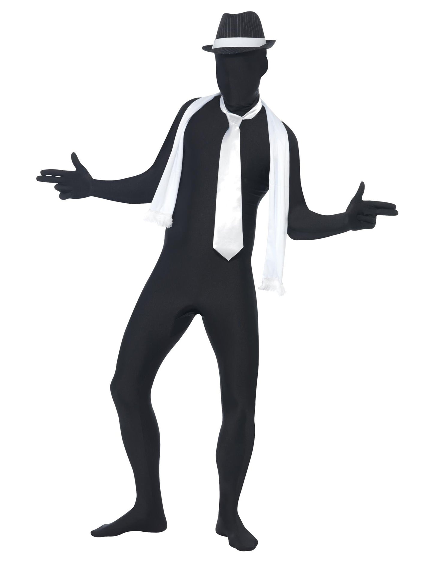 Klobouk, kravata a šála dětského kostýmu druhé kůže pro dospělé černý