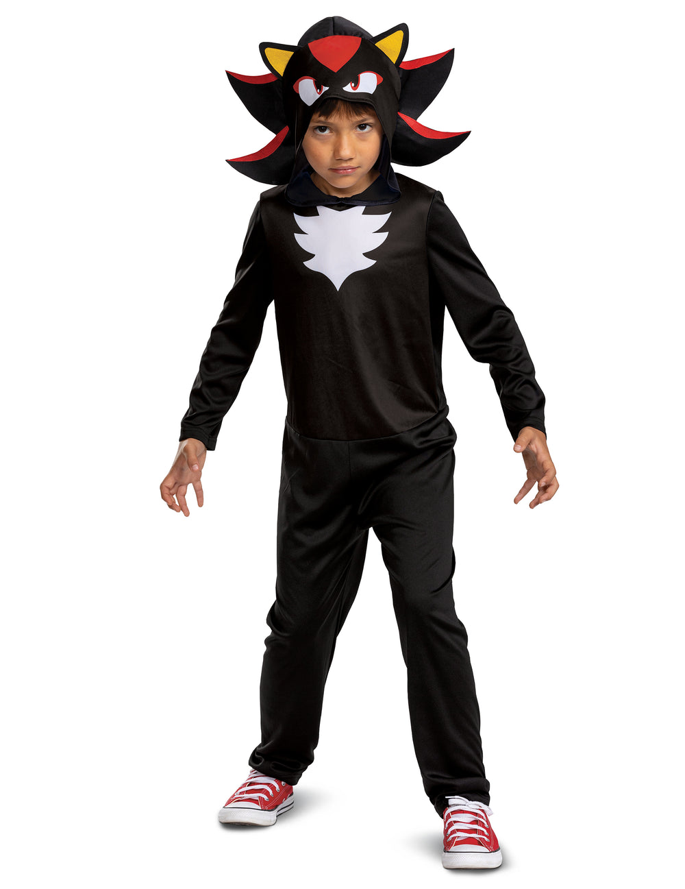 Déguisement Shadow Sonic™ pour enfant noir avec plastron blanc et capuche à pointes