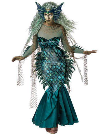 Düstere Meerjungfrau-Damenkostüm für Halloween Meerhexen-Verkleidung blau-grün
