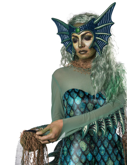 Düstere Meerjungfrau-Damenkostüm für Halloween Meerhexen-Verkleidung blau-grün
