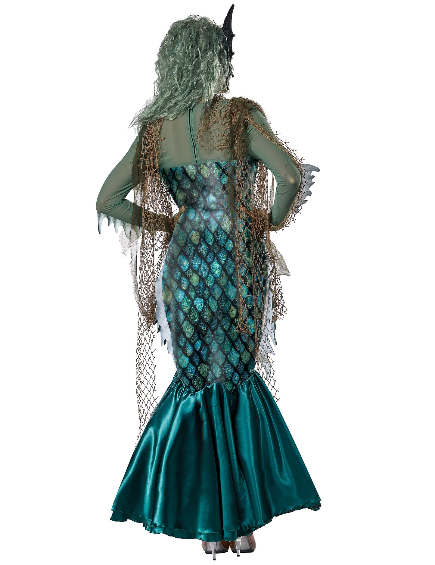 Düstere Meerjungfrau-Damenkostüm für Halloween Meerhexen-Verkleidung blau-grün