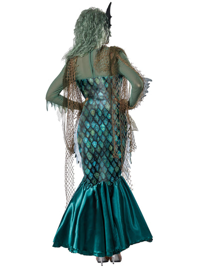 Düstere Meerjungfrau-Damenkostüm für Halloween Meerhexen-Verkleidung blau-grün
