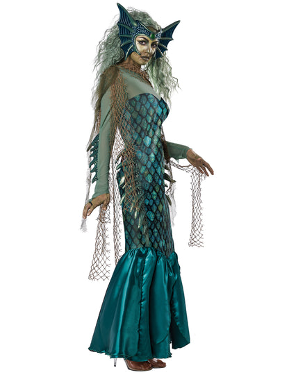 Düstere Meerjungfrau-Damenkostüm für Halloween Meerhexen-Verkleidung blau-grün