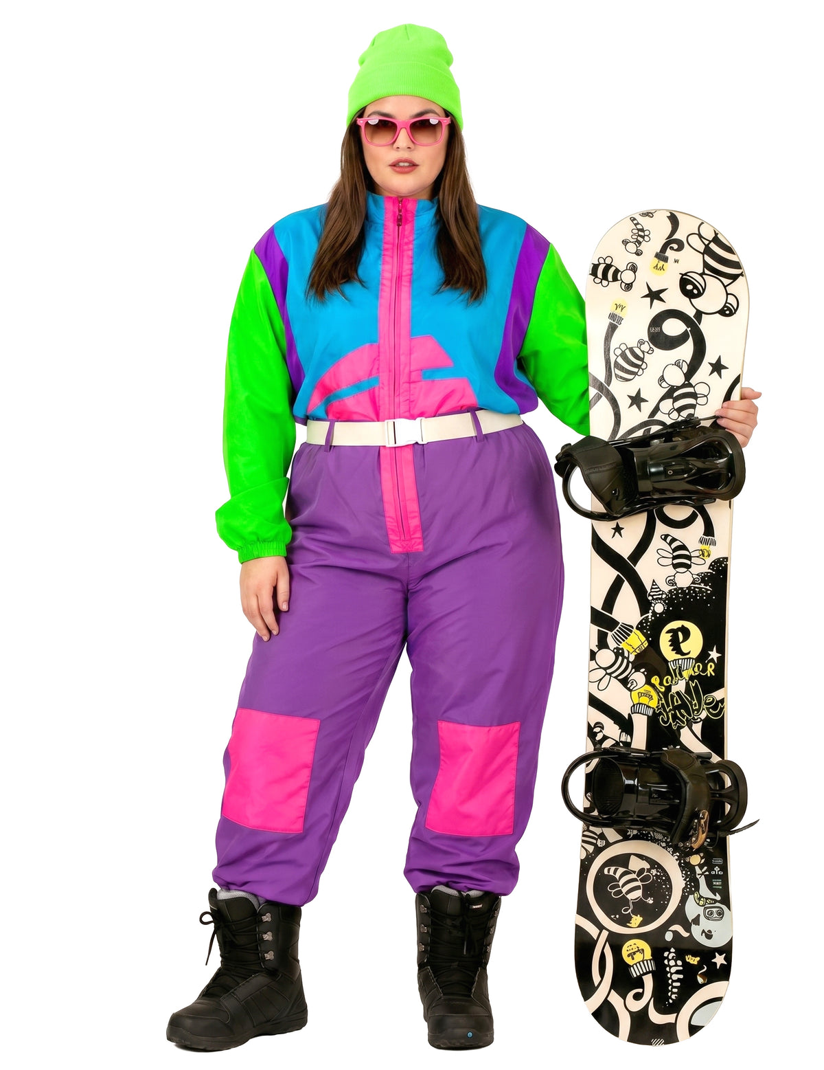 Velký dospělý kostým snowboardisty s fluorescenčním efektem