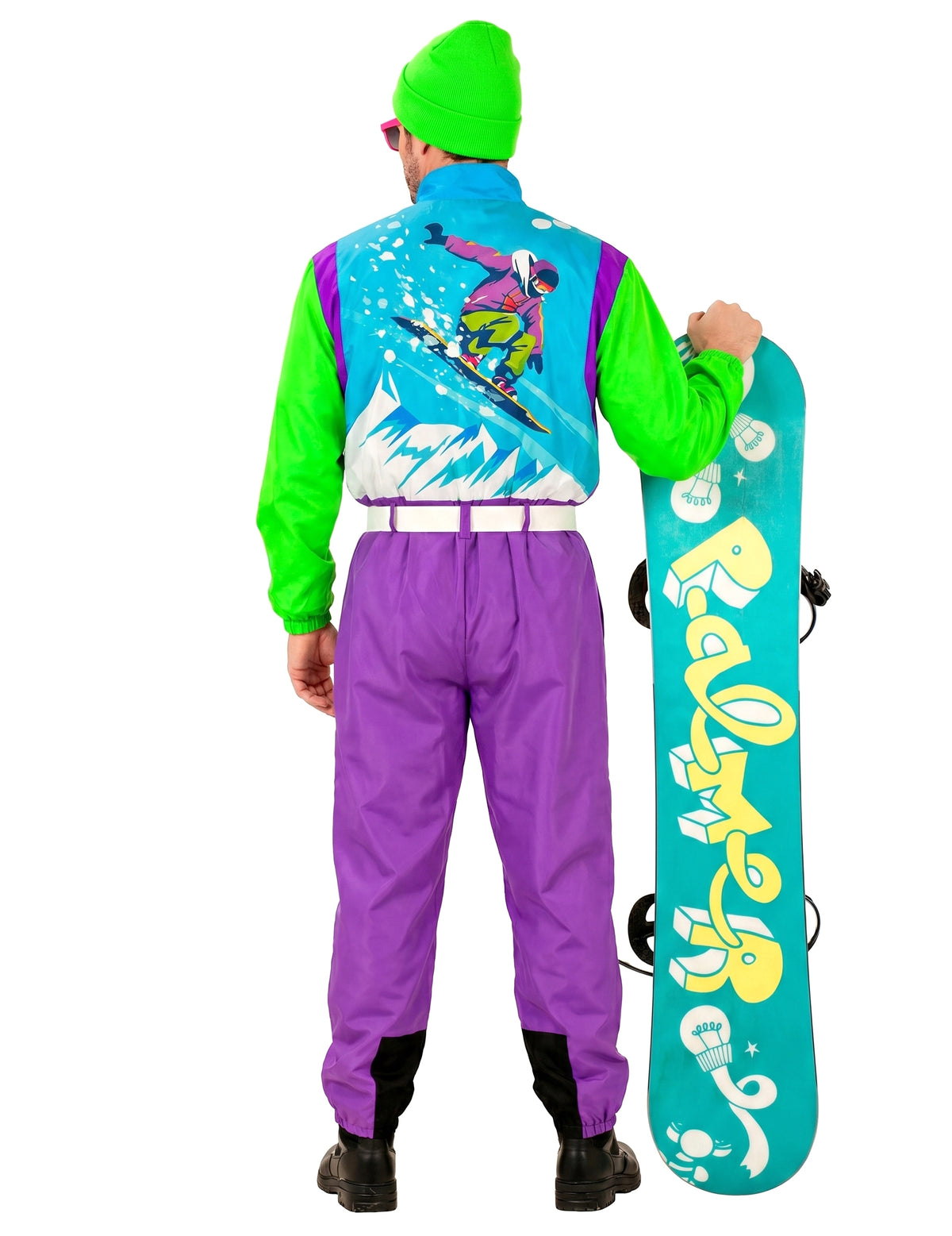 Velký dospělý kostým snowboardisty s fluorescenčním efektem