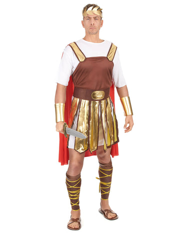 Déguisement de gladiateur romain pour homme avec cape rouge marron et doré