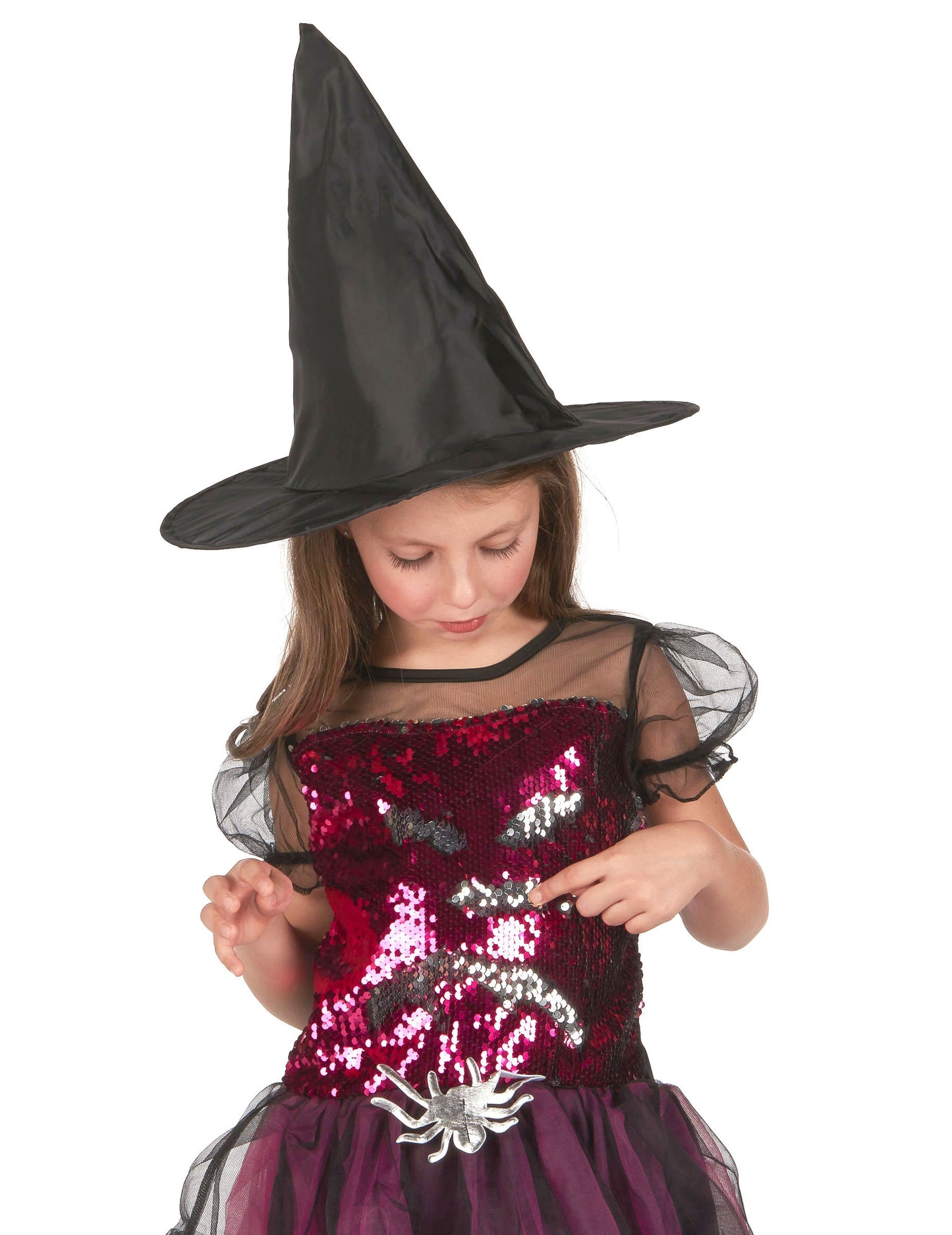 Dívčí růžový flitrovaný kostým čarodějnice