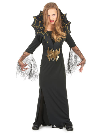 Dívčí zlatý pavoučí čarodějnický kostým na Halloween