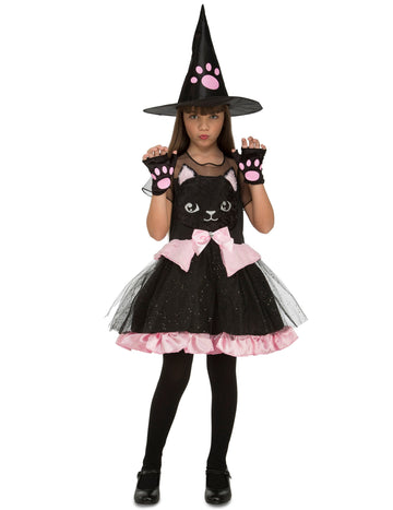 Halloweenský kostým čarodějnice s kotětem pro dívky