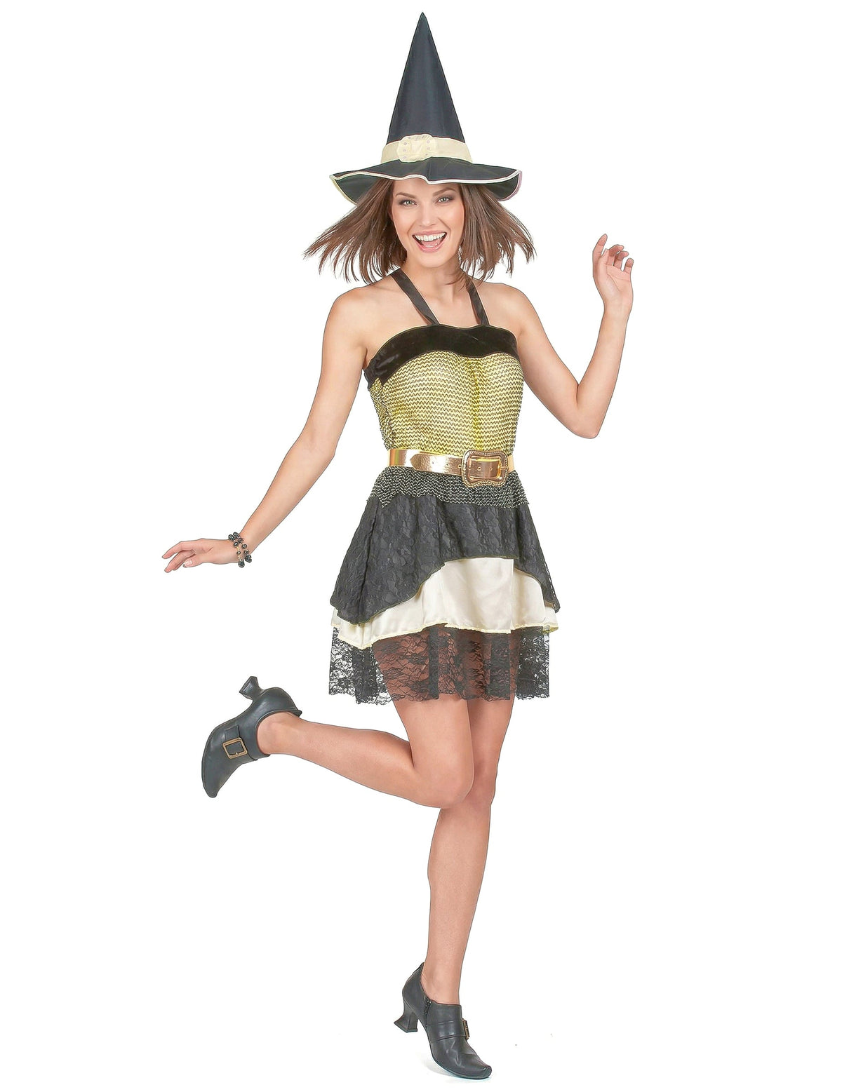 Dámský halloweenský kostým čarodějnice ve zlaté barvě