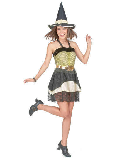 Hexen Halloween-Kostüm für Damen schwarz-gelb
