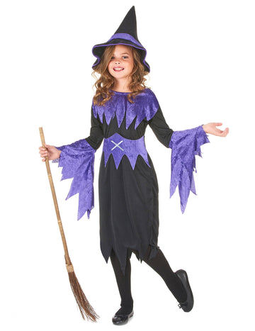 Dívčí fialový kostým čarodějnice pro Halloween