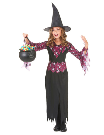 Halloweenský kostým čarodějnice s kloboukem pro dívky