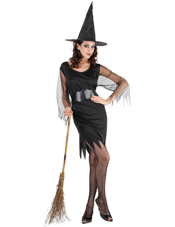 Dámský halloweenský kostým čarodějnice s tylovými rukávy