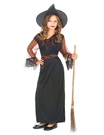 Dívčí kostým černé čarodějnice pro Halloween