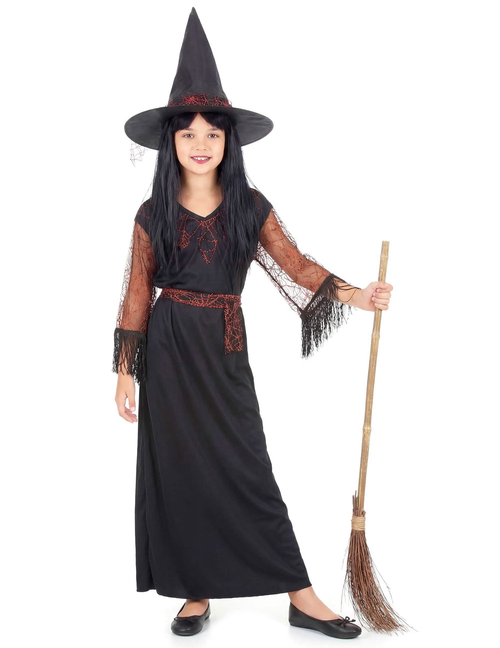 Scénické ztvárnění s koštětem kostýmu čarodějnice halloween pro dívku
