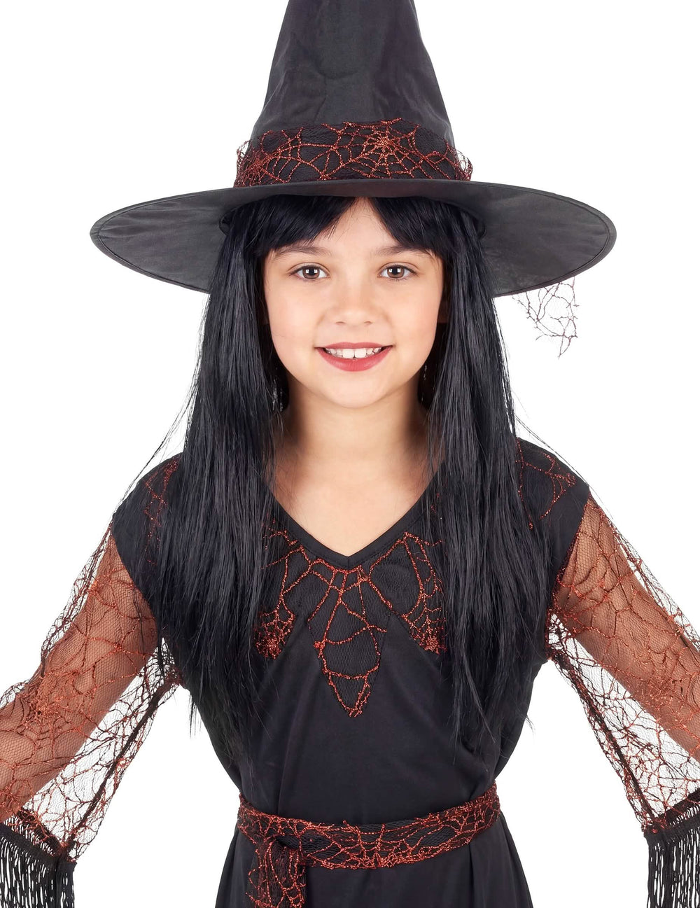 Detail na hrudník a klobouk kostýmu čarodějnice halloween