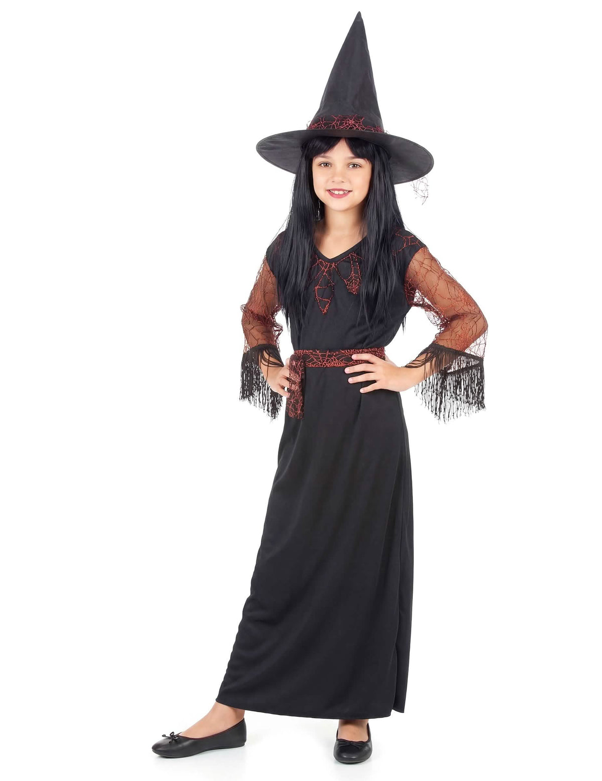 Pohled zepředu na kostým halloweenové čarodějnice