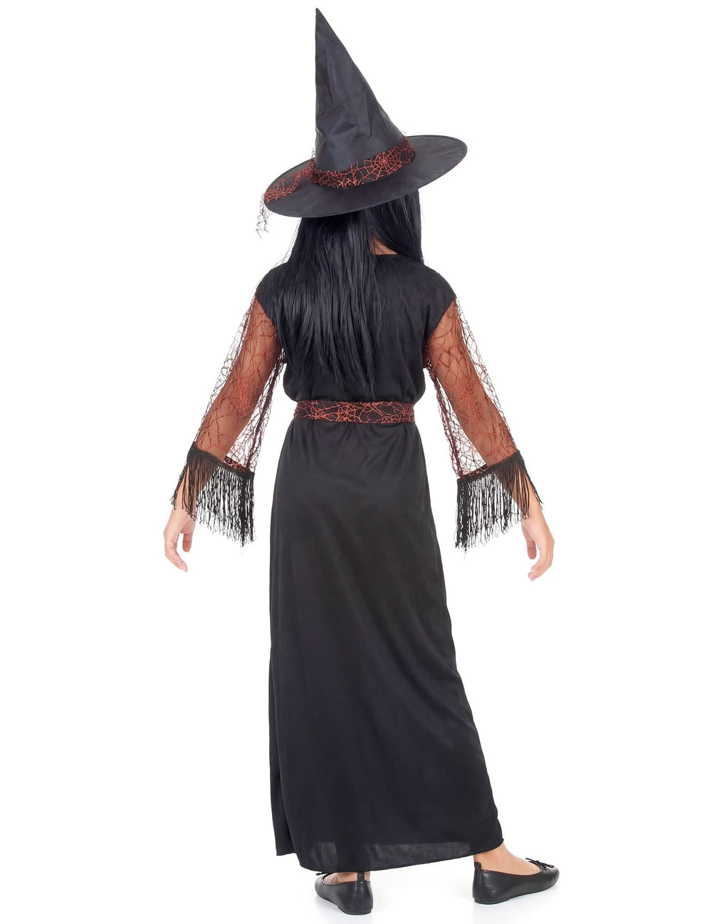 Pohled zezadu na kostým čarodějnice halloween