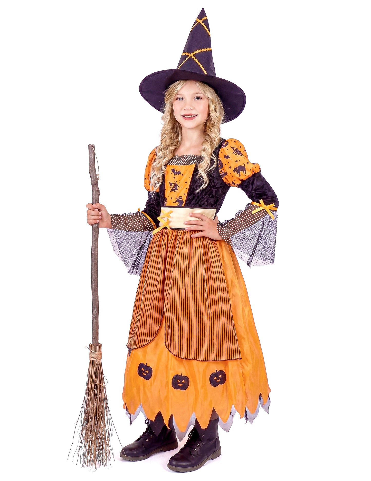 Hexen-Kinderkostüm für Halloween schwarz-orangefarben