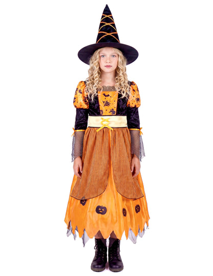 Hexen-Kinderkostüm für Halloween schwarz-orangefarben