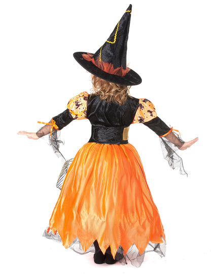 Dívčí oranžový kostým čarodějnice pro Halloween