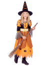 Dívčí oranžový kostým čarodějnice pro Halloween