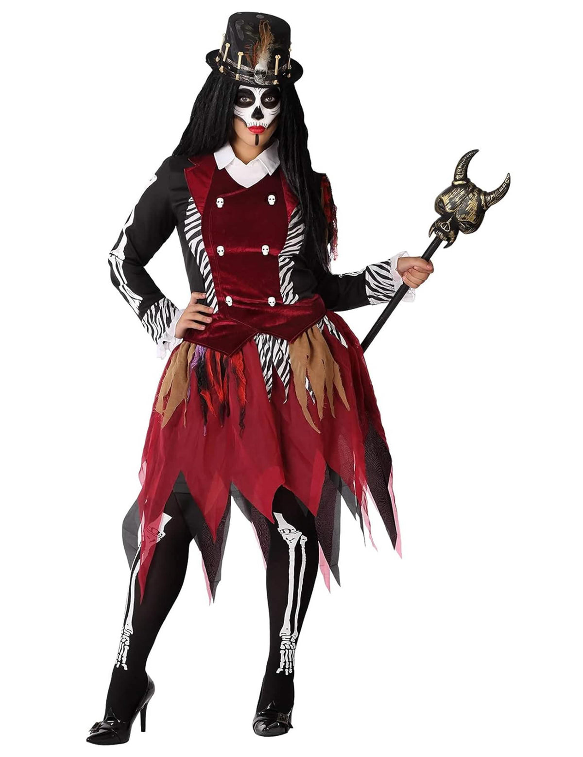 Přehled s žezlem kostýmu čarodějnice voodoo
