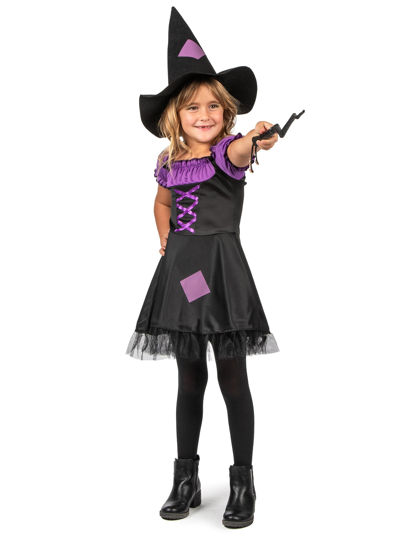 Dívčí kostým fialové čarodějnice s kloboukem