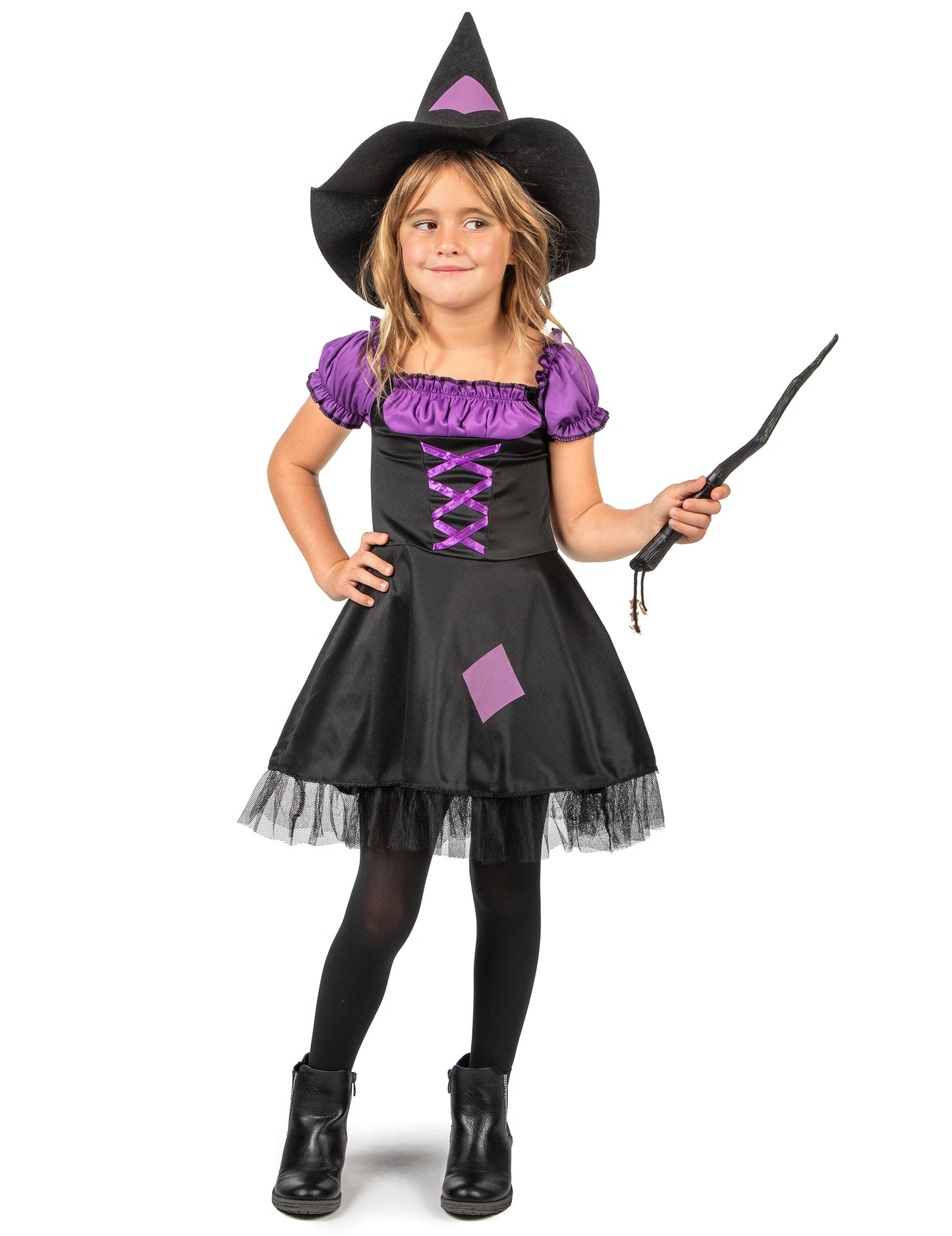 Dívčí kostým fialové čarodějnice s kloboukem