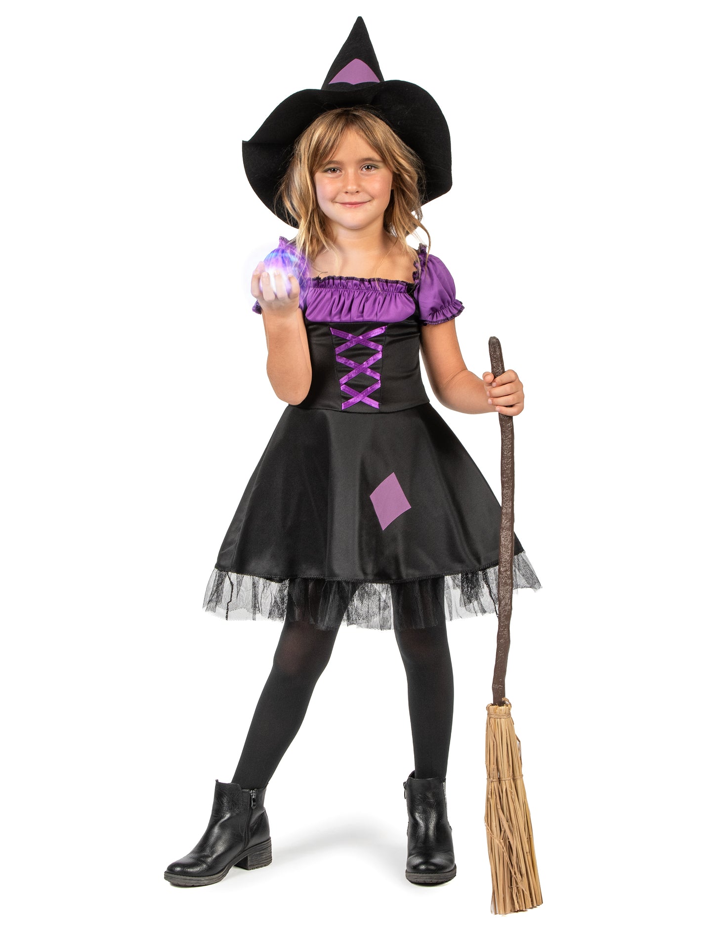 Dívčí kostým fialové čarodějnice s kloboukem