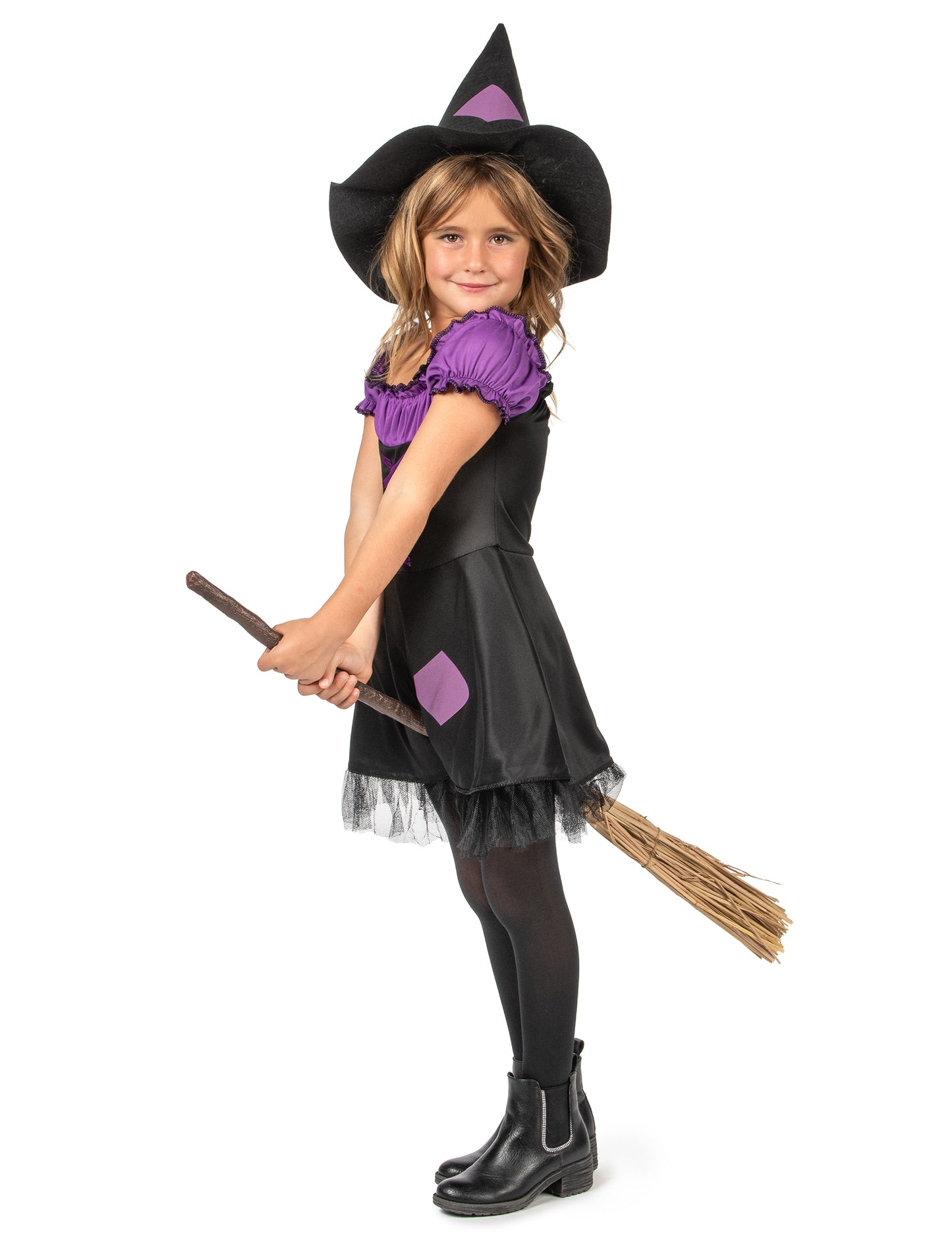 Dívčí kostým fialové čarodějnice s kloboukem