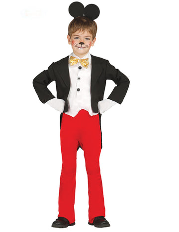 Kultiges Mauskostüm für Kinder Zeichentrickfigur schwarz-weiss-rot