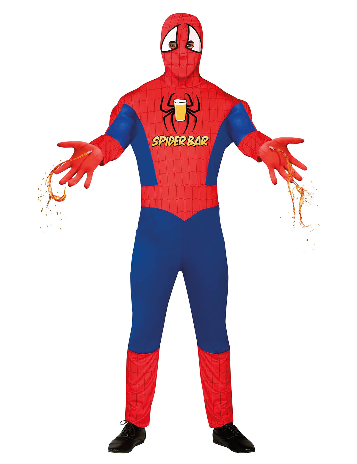 Vue de face du déguisement Spiderbar avec lanceur de liquide