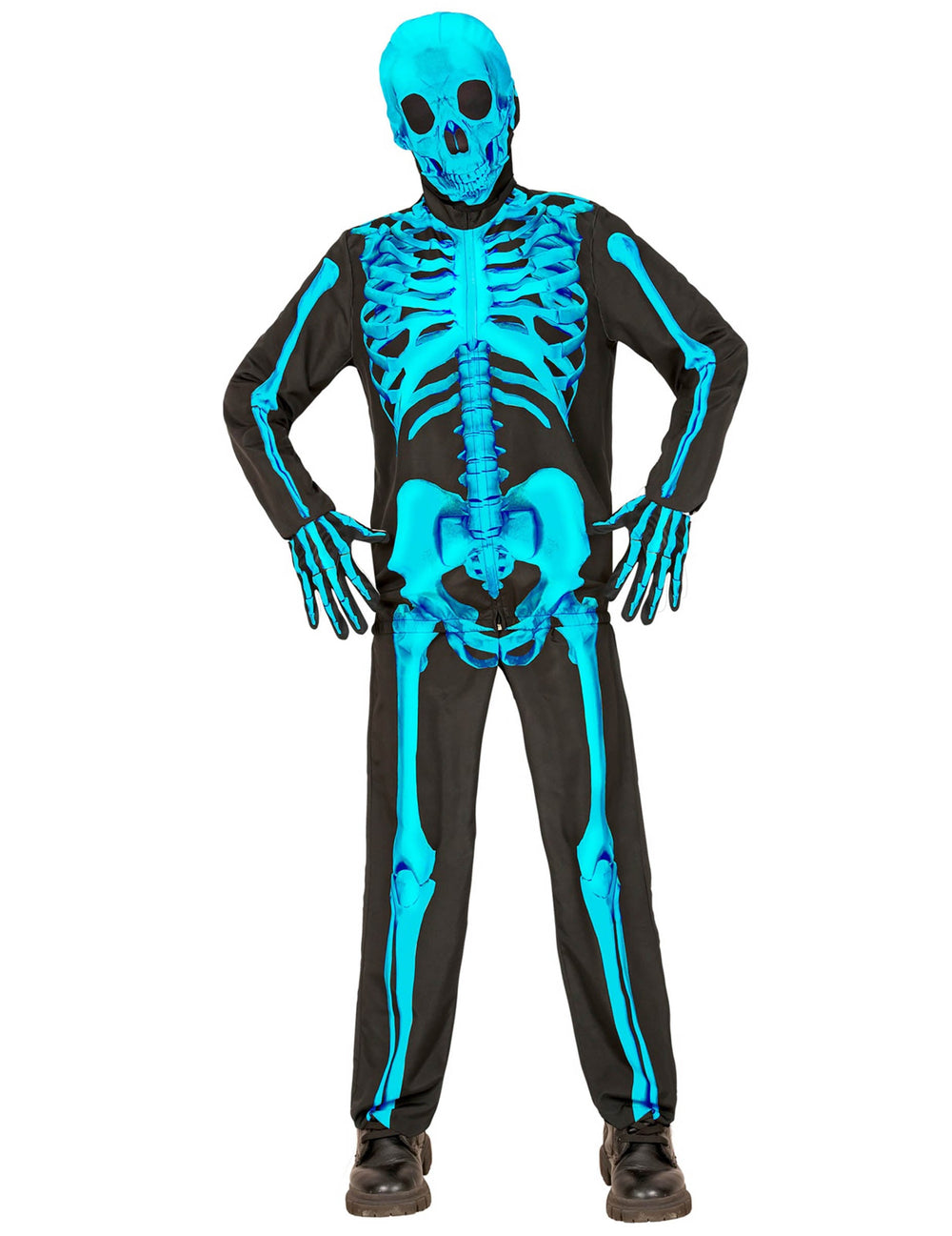 Déguisement de squelette pour enfant bleu fluo avec masque